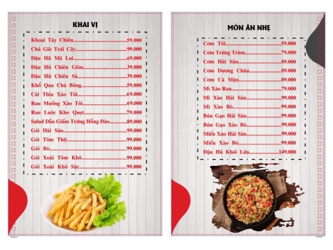 MENU KHAI VỊ